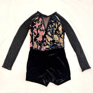 Weissman Adult Dance Costume Jazz Sequin Tap Romper Shorts MA Back Velvet